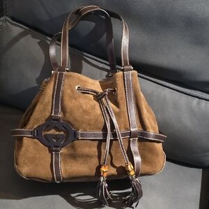 Gucci Tan Suede Shoulder Bag with Leather Accents
